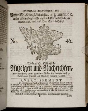 No. 46. Montags, den 15ten November, 1756.