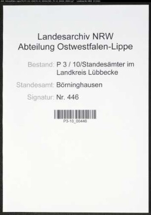 Heiratsregister Standesamt Börninghausen