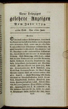 48stes Stück. Den 16ten Junii.
