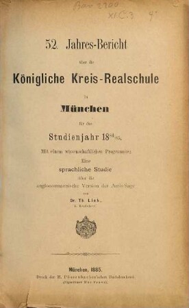 Jahresbericht über die Königliche Kreis-Realschule in München. 1884/85