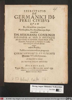 Exercitatio De Germanici Imperii Civibus