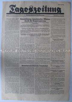 Regionale Tageszeitung der Roten Armee für die deutsche Bevölkerung u.a. zur Auszeichnung französischer Militärs durch die Regierung der UdSSR