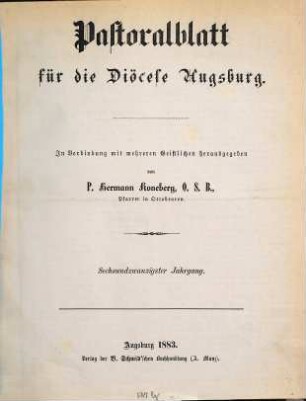 Pastoralblatt für die Diözese Augsburg. 26. 1883