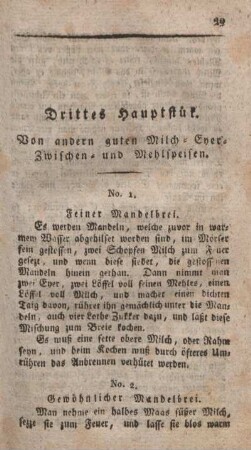 Drittes Hauptstück. Von andern guten Milch-Eyer-Zwischen- und Mehlspeisen.