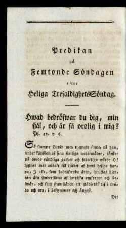 Predikan på Femtonde Söndagen efter Heliga TrefaldighetsSöndag.