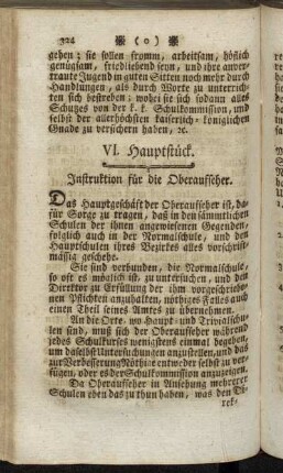 VI. Hauptstück. Instruktion für die Oberaufseher.