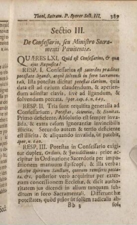 Sectio III. De Confessario, seu Ministro Sacramenti Poenitentiae.
