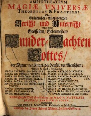 Magia Naturalis, 2. Amphitheatrum Magiae universae. - 1714