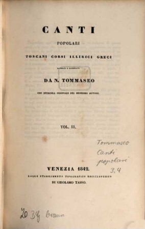 Canti popolari toscani, corsi, illirici, greci, 3