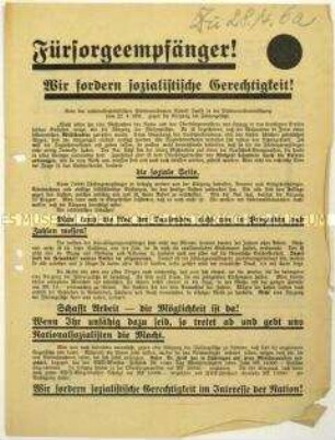 Aufruf der NSDAP an Fürsorgeempfänger zum Beitritt