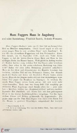 II. Hans Fuggers Haus in Augsburg und seine Ausstattung; Friedrich Sustris, Antonio Ponzano