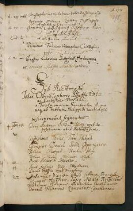 Winterhalbjahr 1715/1716 Rektorat Johann Christoph Pfaff