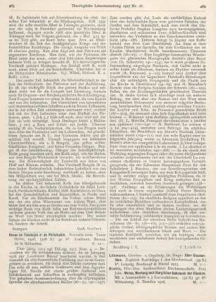 464-466 [Rezension] Biehle, Johs., Wesen, Wertung und liturgischer Gebrauch der Glocken