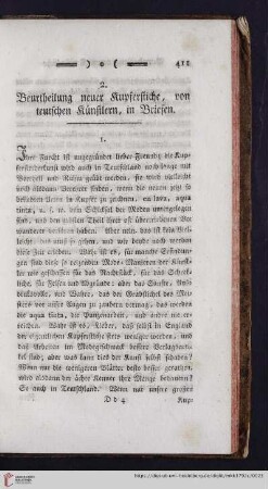 Beurtheilung neuer Kupferstiche, von teutschen Künstlern, in Briefen