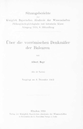 Über die vorrömischen Denkmäler der Balearen