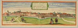Stadtansicht von Leipzig mit Stadtbefestigung von Südosten, v. l. Pleißenburg, Peterstor, Moritzbastei und Grimmaisches Tor, aus Hogenbergs Civitates Orbis Terrarum