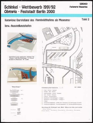 Museumshafen im Humboldthafen, Berlin Schinkelwettbewerb 1992: Komplexe Darstellung des Humboldthafens als Museums- bzw. Ausstellungshafens: 2 Modellfotos, Lageplan 1:1000