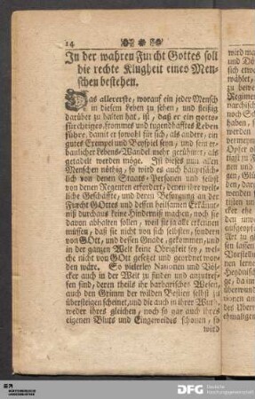 II. Betrachtung. In der wahren Furcht Gottes soll die rechte Klugheit eines Menschen bestehen