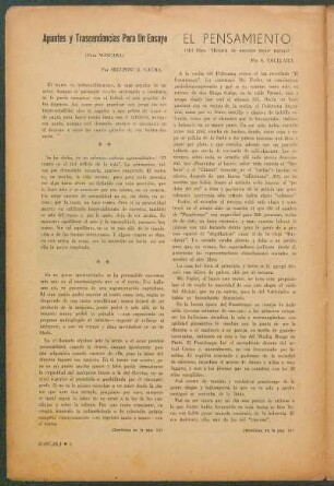 Apuntes y trascendencias para un ensayo : para "Máscara"