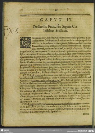 Caput IV. De Stellis Fixis, seu Signis Coelestibus Stellatis