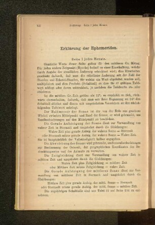 Erklärungen der Ephemeriden.