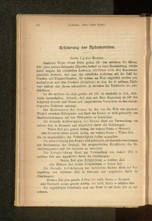 Erklärungen der Ephemeriden.