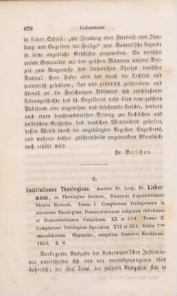678-679 [Rezension] Liebermann, Franz L., Institutiones theologicae