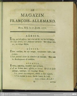 Nro. XII. le 17 Juill. 1777