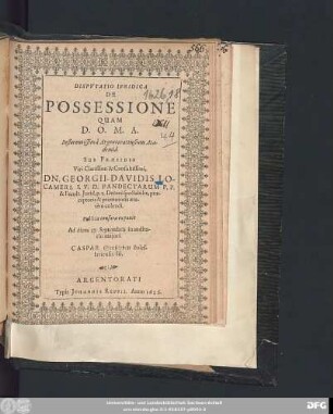 Disputatio Iuridica De Possessione