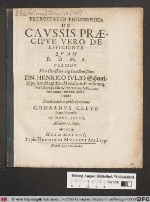 Exercitatio Philosophica De Caussis Praecipue Vero De Efficiente