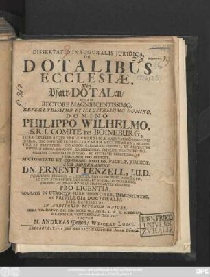 Dissertatio Inauguralis Juridica, De Dotalibus Ecclesiae