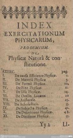 Index Exercitationum Physicarum.