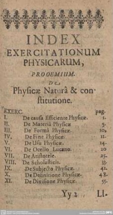 Index Exercitationum Physicarum.