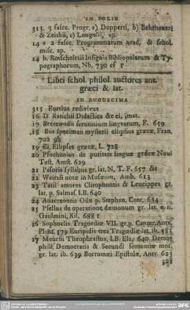 Libri schol. philol. auctores ant. graeci & lat.