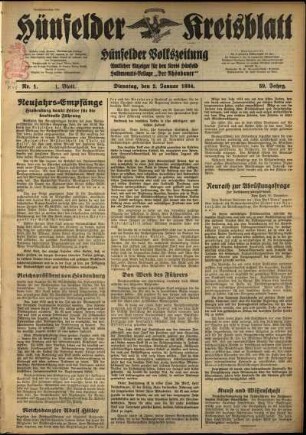 Erste Ausgabe vom Dienstag, den 02. Januar 1934.