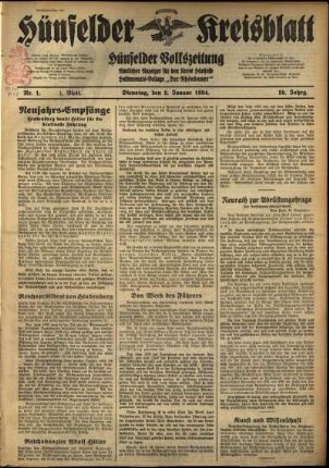 Erste Ausgabe vom Dienstag, den 02. Januar 1934.