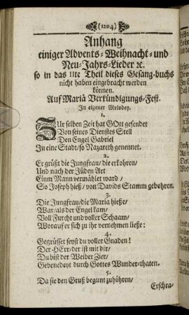Anhang einiger Advents-Weihnacht- und Neu-Jahrs-Lieder [...]