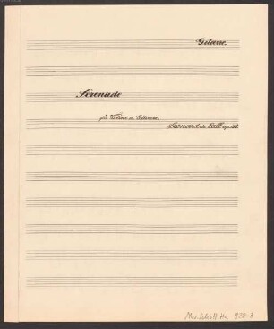 Divertimentos, vl, guit, op. 133, MauC 133 - BSB Mus.Schott.Ha 928-3 : [title page, at head right:] Gitarre. // [centre:] Serenade // für Violine u. Gitarre. // Leonard de Call op. 133.