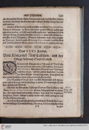 Das XLVI. Capitul: Vom Königreich New Castilien / und der Königl. Residentz-Stadt Madrid