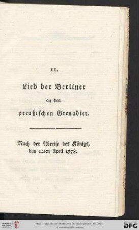 II. Lied der Berliner an den preußischen Grenadier