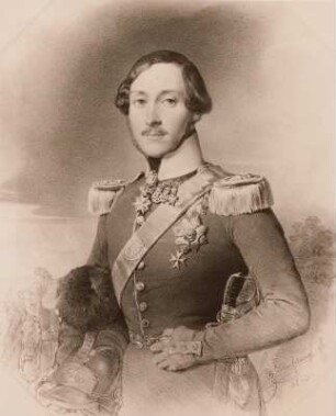 Herzog Ernst August II. von Sachsen-Coburg-Gotha als Erbprinz : Hanfstengel, Franz Seraph (1804-1877): Bildnis Herzog Ernst August II. von Sachsen-Coburg-Gotha (1818-1893) als Erbprinz. Lithographie, 1842. Dresden: Kupferstich-Kabinett