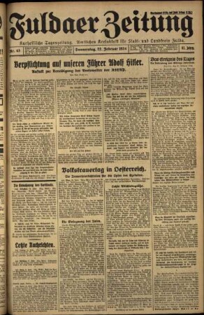 Erste Ausgabe vom Donnerstag, den 22. Februar 1934.