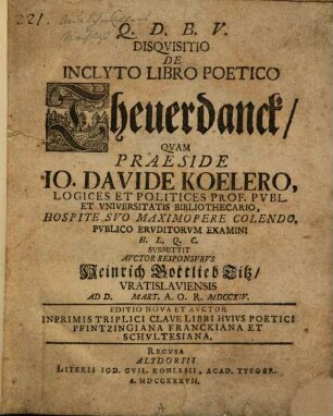 Disquisitio De Inclyto Libro Poetico Theuerdanck