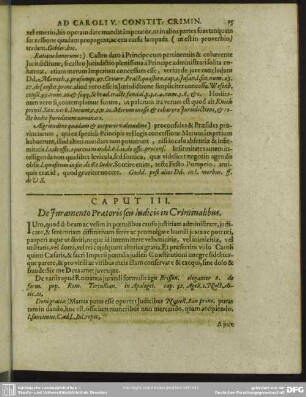 Caput III. De Iuramento Praetoris seu Iudicis in Criminalibus
