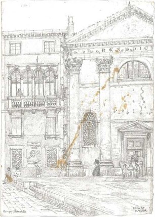 Wach, Hugo; Venedig (Italien); "Venezia ein architektonisches Portrait in Lithographien von H.C.C. Wach. Zweiter Teil: Blatt 37-69", Vorzeichnungen für geplante Publikation - Campo San Benedetto (Ansicht)