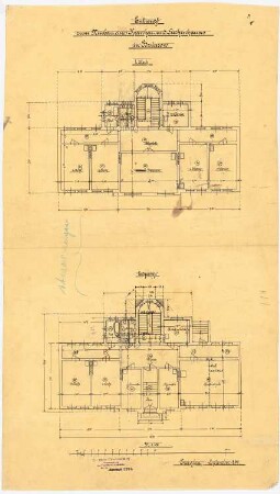 Kranken- und Siechenhaus, Brüssow Vorentwurf: Grundriss Erdgeschoss, 1. Obergeschoss 1:100