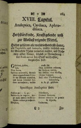 XVIII. Capitul. Analeptica, Cardiaca, Aphrodisiaca.
