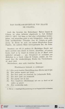 Das Nachlass-Inventar von Isaack de Colonia
