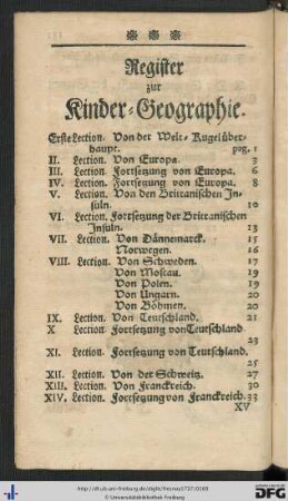 Register zur Kinder-Geographie.