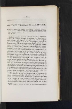Politique coloniale de l'Angleterre.